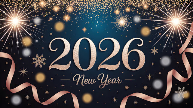 Elegant 2026 new year celebration background with gold glitter and fireworks