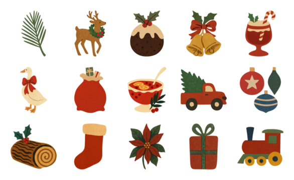 PNG Festive holiday icons collection, element set on transparent background