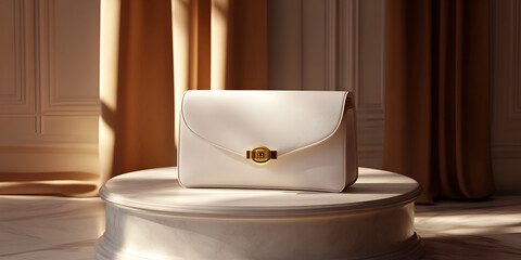 Elegant Clutch Purse with Gold Clasp on Pedestal