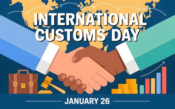 International customs day january 26 handshake global trade business partnership