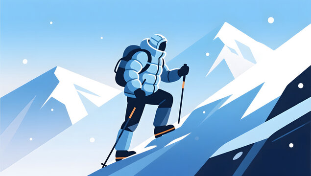 Winter mountaineer climbing snow mountain - Powered by Adobe