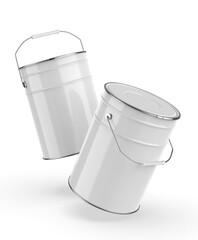 Metal paint Bucket For Mockup Blank Template Design And Branding, 3d render illustration.