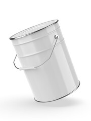 Metal paint Bucket For Mockup Blank Template Design And Branding, 3d render illustration.