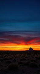 Vast and colorful southwestern sky at twilight, showcasing incredible natural beauty. Deep blues merge with warm oranges and reds above an open landscape ,blue ,dramatic ,evening