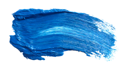 Vibrant textured brush stroke of deep azure blue acrylic paint with visible bristle marks isolated on transparent background