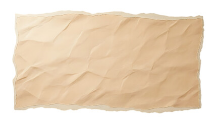 Crumpled beige paper sheet with torn edges and textured surface isolated on a transparent background 1