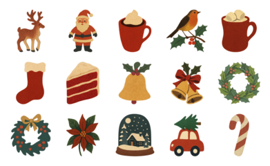 PNG Festive holiday icons collection, element set on transparent background