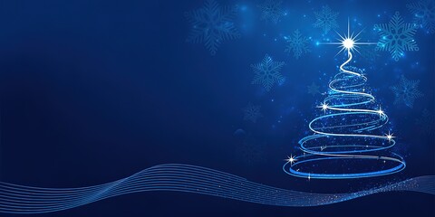 Sparkling Blue Christmas Tree with Snowflakes and Glittering Lights on a Deep Blue Background Ideal for Holiday Greeting Cards and Winter Seasonal Design Elements