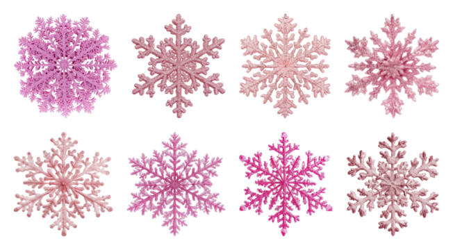 PNG Pink snowflakes delicate winter design, element set on transparent background