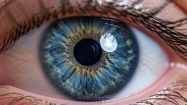 Stunning blue eye detail, mesmerizing iris and delicate lashes close up