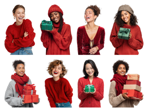 PNG Joyful women celebrating festive season, element set on transparent background - Powered by Adobe