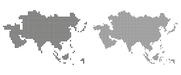 Stylized vector map of Asia continent composed of black dots on a white background