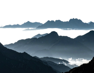 Mountainous landscape with hazy, layered peaks