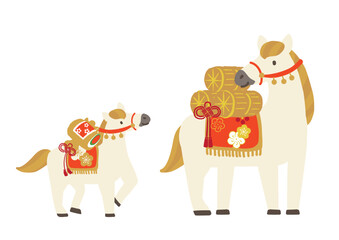 福馬の親子　2026年 午年イラスト　