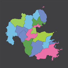 Vibrant political vector map of Oita Prefecture Japan showing all administrative regions