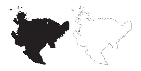 Minimalist black silhouette vector map of Saga Prefecture Japan on dark background