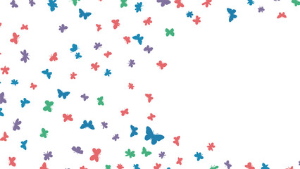 Colorful background design featuring a cascade of small, stylized butterflies with ample copy space for text on the right.