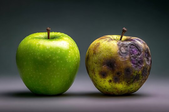 fresh apple and rotten apple