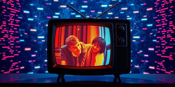 Retro TV screen with static noise and iconic antenna,  tv set,   television history