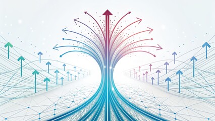 Abstract ai growth symbolism with dynamic arrows and digital lines representing innovation progress and futuristic technology
