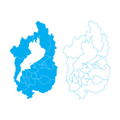 Detailed blue vector map of Shiga prefecture divided into municipalities on clean background