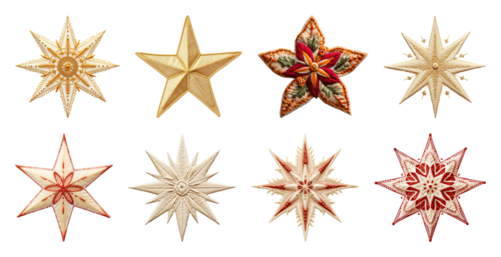 PNG Decorative stars with intricate designs, element set on transparent background