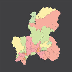 Colorful political vector map of Gifu prefecture divided by districts for infographic data