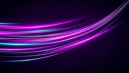Abstract background with neon light trails in purple and blue flowing across a dark backdrop