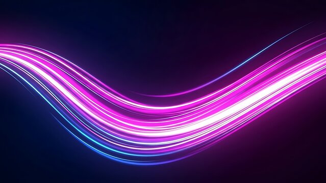 Abstract background with neon light trails in pink and blue creating a dynamic wave pattern