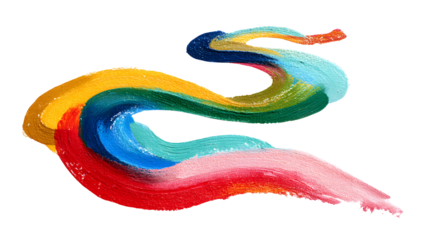 Vibrant swirling abstract fluid art form with multiple colors and textures isolated on transparent background