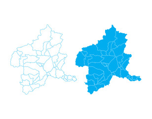 Gunma Prefecture Japan map blue outline and solid with internal administrative borders