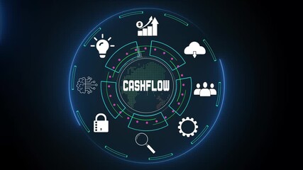Global business cashflow management, visualising financial data security, strategic investment, and team collaboration for stable growth - Powered by Adobe