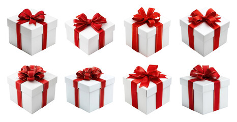 Naklejka premium PNG Elegant gifts with red ribbons, element set on transparent background