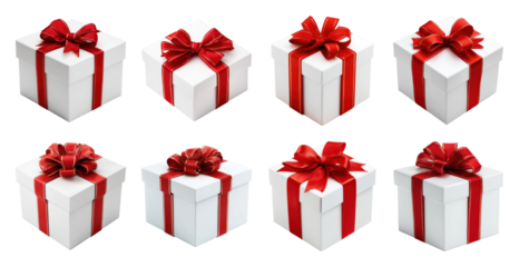 PNG Elegant gifts with red ribbons, element set on transparent background