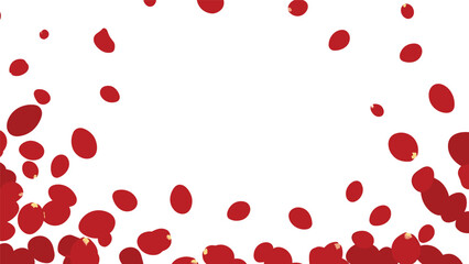 Falling red rose petals creating a romantic and beautiful frame or border on an isolated clean white background.