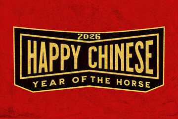 red Vintage happy Chinese new year card design, year of the horse