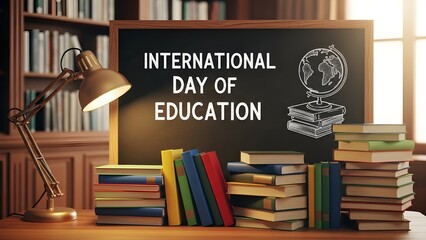 International day of education concept with books and blackboard
