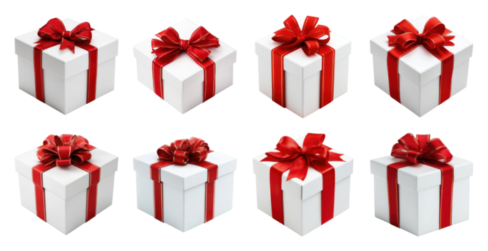 PNG Elegant gifts with red ribbons, element set on transparent background - Powered by Adobe