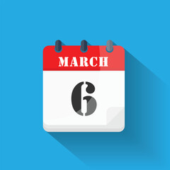 Calendar icon displaying March 6th date in a modern flat design style