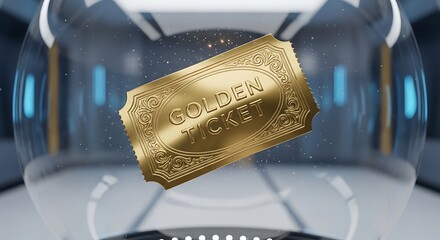 Ornate golden artifact suspended in futuristic sci fi laboratory environment