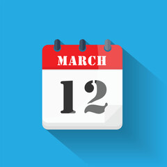 Calendar icon displaying March 12th date in a modern flat design style