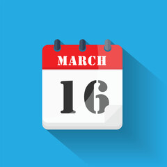 Calendar icon displaying March 16th date in a modern flat design style