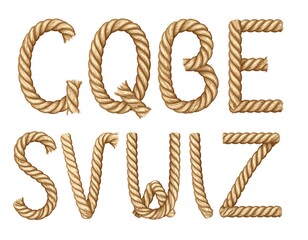 Rope Alphabet Letters - C, Q, B, E, S, V, W, I, Z.