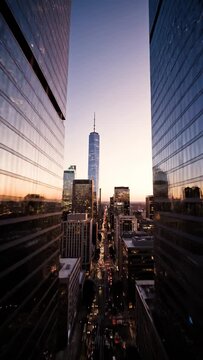 New York City Skyline Downtown Manhattan at Dusk, Urban Landscape