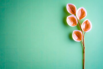 A branch with orange and white leaves against a green background, viewed from above. The image has a bright and airy feel.