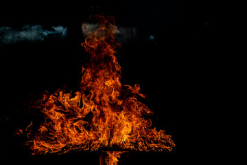 The fire, burning flame. Large burning flaming fire.