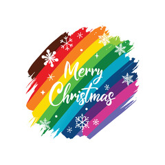 &ldquo;Rainbow brush stroke background with bold white &lsquo;Merry Christmas&rsquo; lettering in center, snowflakes, candy cane stripes, festive modern art style, high-detail vector.&rdquo;