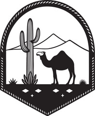 Camel and Cactus Desert Scene Emblem Design