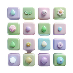 Pastel Rounded 3D Interface Buttons Icon Set
