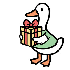 Funny cartoon geese celebrating New Year 2026. Vector illustration set of cute birds wearing party hats, holding sparklers, champagne, and clock. Isolated holiday characters.